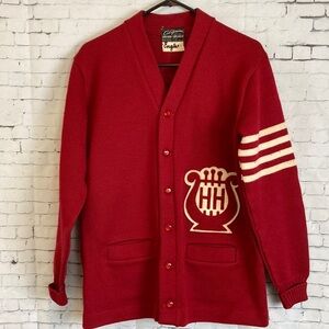 Letterman Cardigan Sweater Criterion Knitting Mills Red Wool Rockabilly Vintage